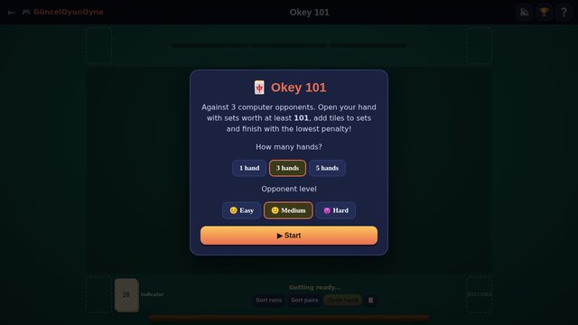 Okey 101 table and tile rack