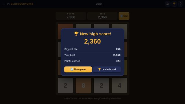 2048 game over screen