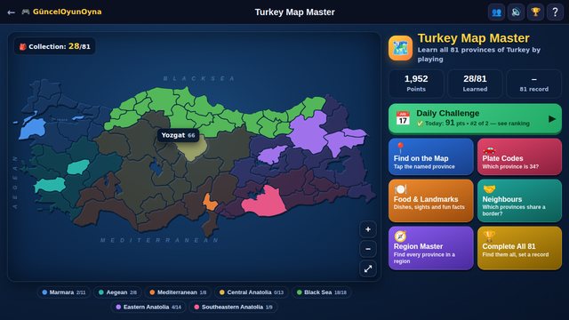 Turkey Map Master: colourful collection map and game modes