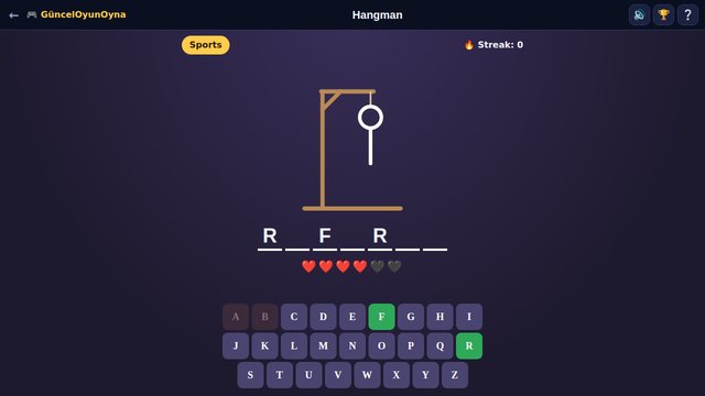 Hangman game in progress