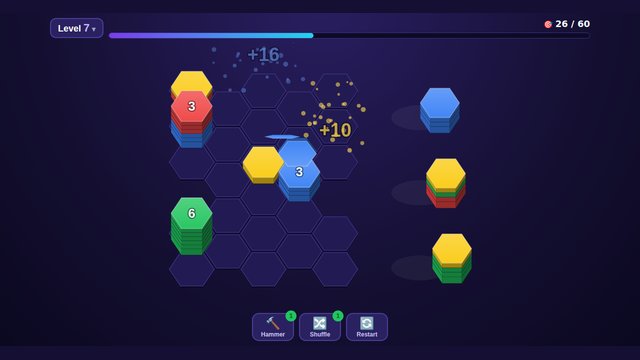 Hexa Stack tiles sliding and merging