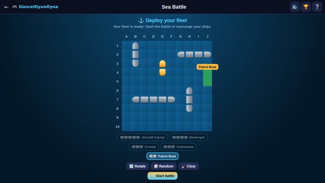 Deploying the fleet in Sea Battle