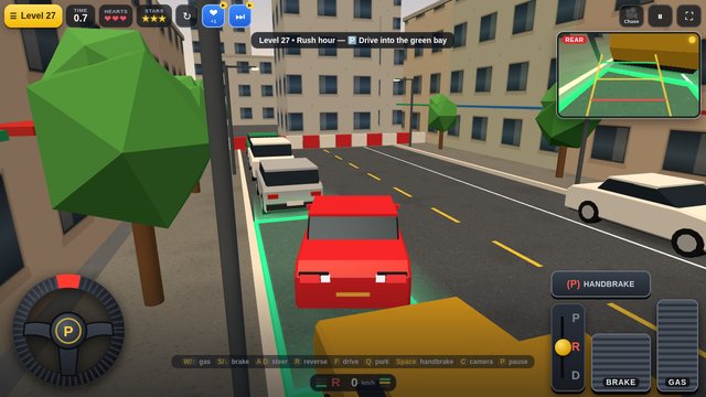 Car Parking 3D: parallel parking in reverse with the rear-view camera