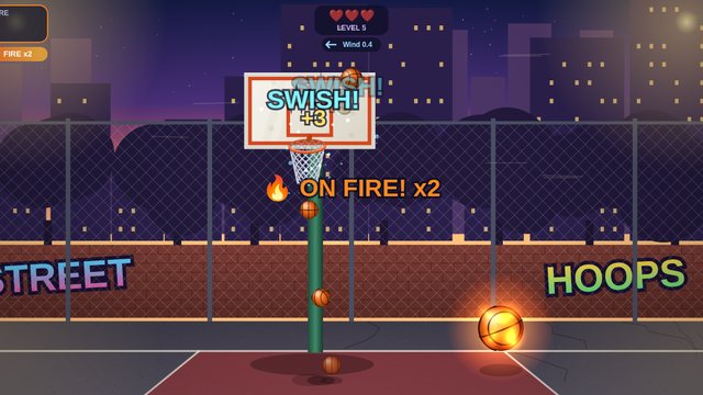 Basket Shot moving hoop and wind on the street court