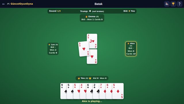 Batak card table during play