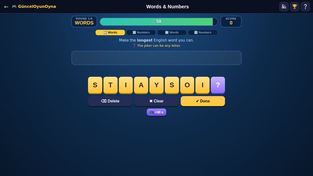 Words & Numbers numbers round