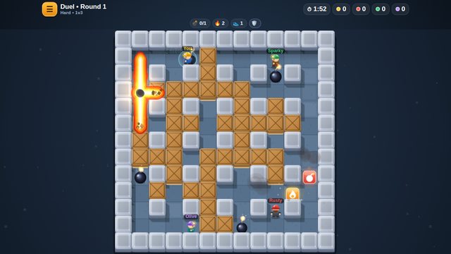 Bomb Master duel mode, four-player arena against the computer
