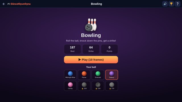 Bowling menu and ball selection
