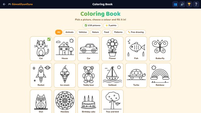 Coloring Book: gallery of animals, vehicles and nature pictures