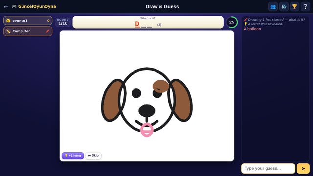 Draw & Guess: the computer draws while letter hints appear