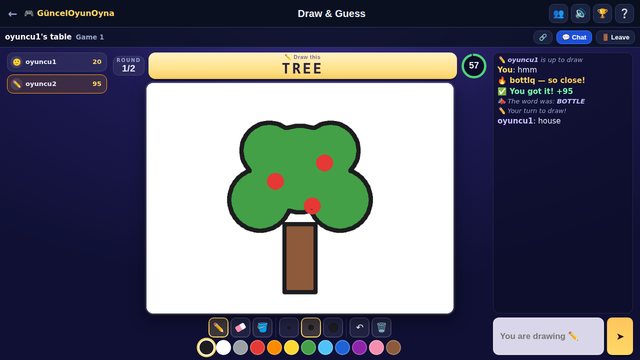 Draw & Guess: drawing tools and colour palette at an online table