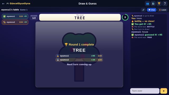 Draw & Guess: turn results and the scoreboard