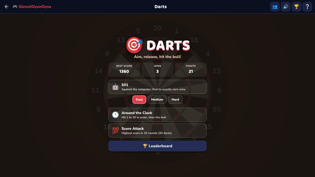 Darts: a 501 match against the computer