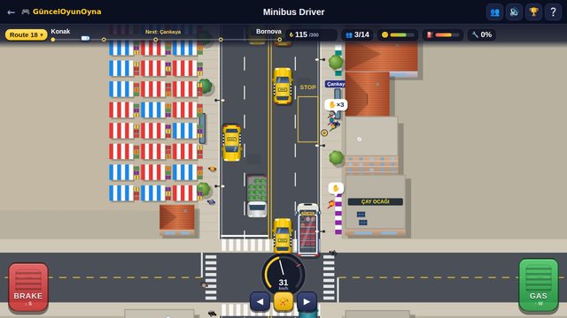 Minibus Driver top-down city street with the dolmuş and waving passengers
