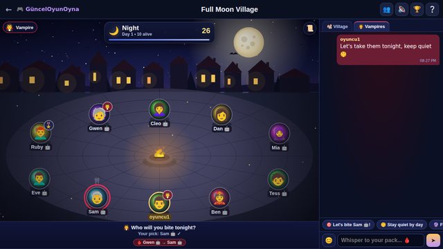 Full Moon Village at night: the vampires pick a victim