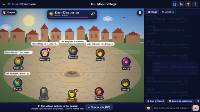 Full Moon Village day debate and village chat