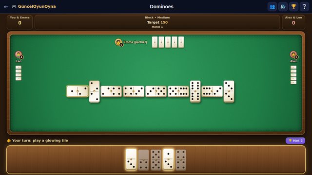 Four-player team dominoes game