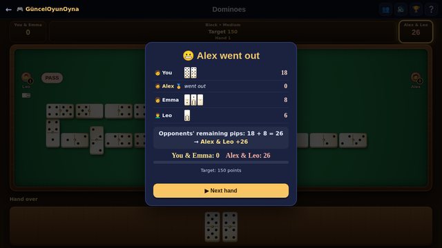 Dominoes end of hand scoring