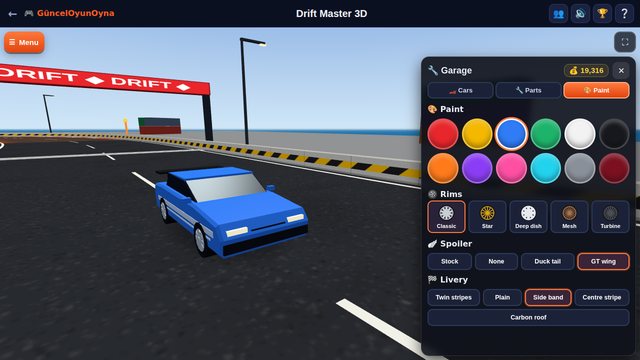 Drift Master 3D: garage with car selection, part upgrades and paint