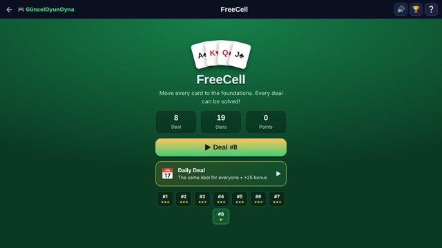 FreeCell menu and daily deal