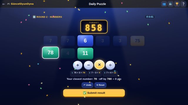 Daily Puzzle number round: reach the target