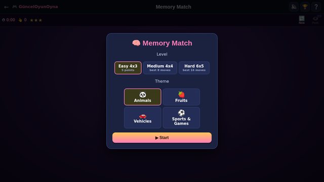 Memory Match game board
