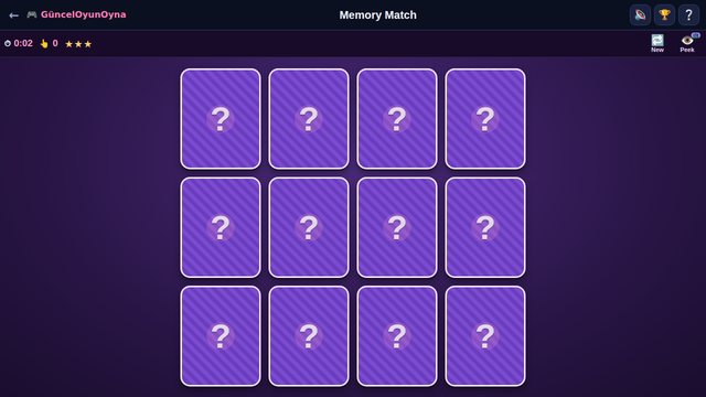 Memory Match hard level