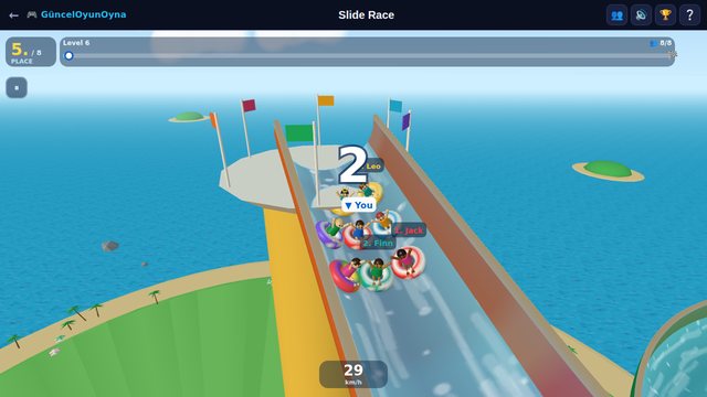 Slide Race countdown with rivals at the start tower