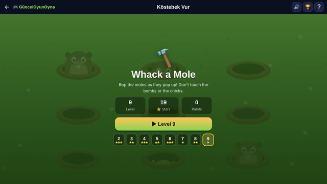 Whack a Mole menu