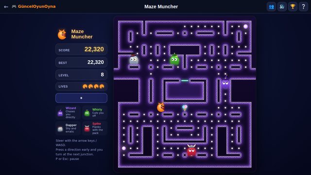 Maze Muncher purple themed later level with a bonus treat