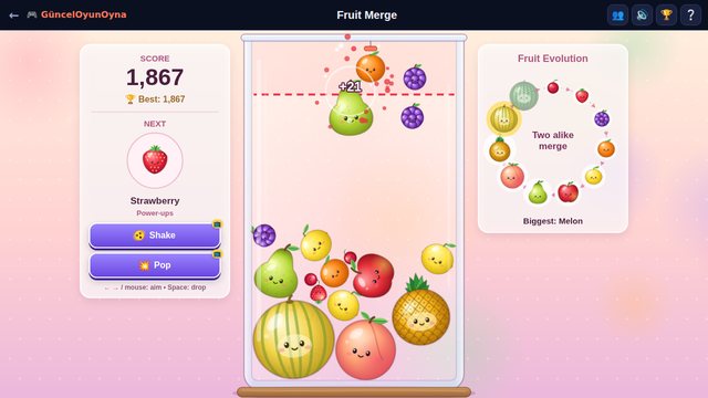 Fruit Merge two apples merging into a pear
