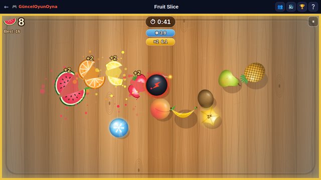 Fruit Slice Time Attack with freeze and double points active