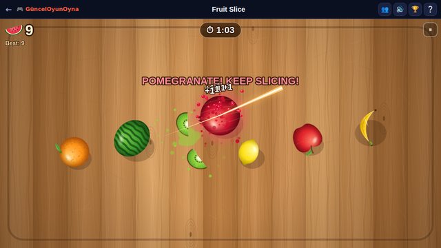 Fruit Slice Zen mode with a pomegranate hanging in the air