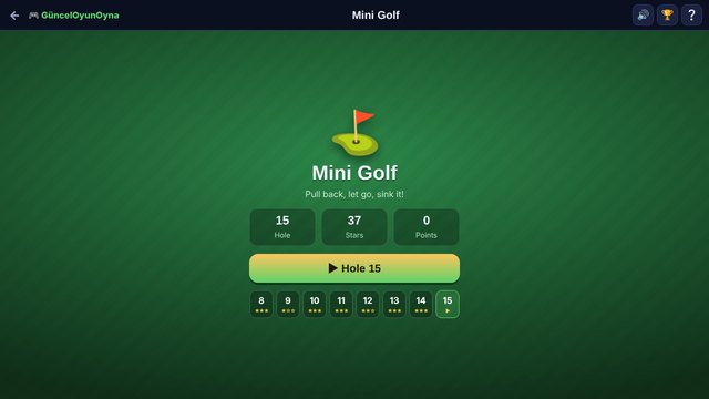 Mini Golf menu and hole list