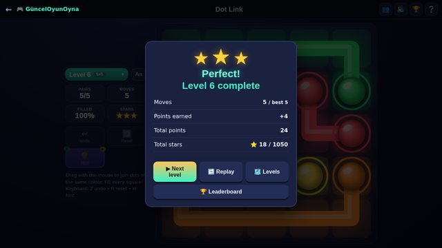 Dot Link level complete with three stars