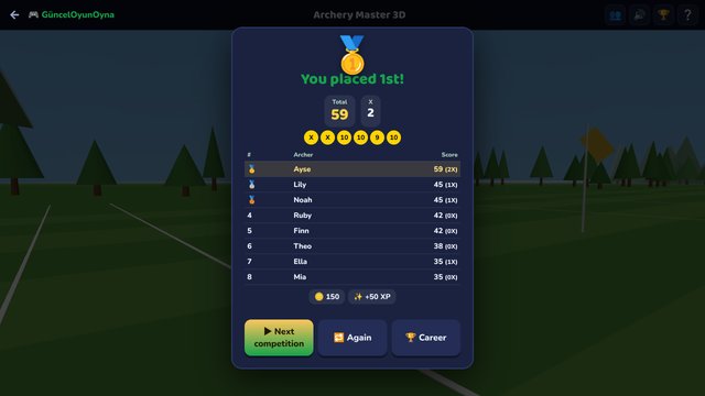 Archery Master 3D: the results table of a career competition