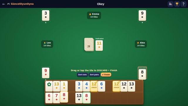 Okey tiles sorted into runs