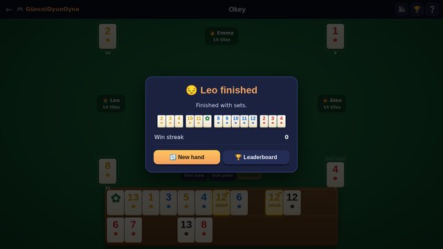 Finishing a hand in Okey