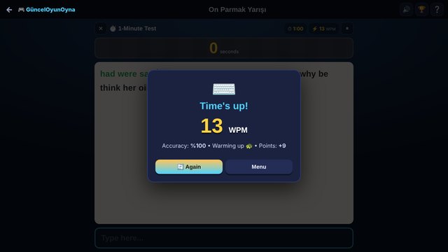 Typing Race 1-minute test result
