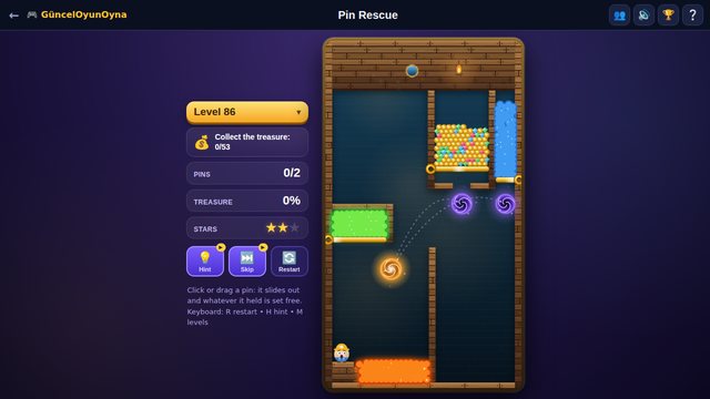Pin Rescue pirate ship level with vortices, gold and lava