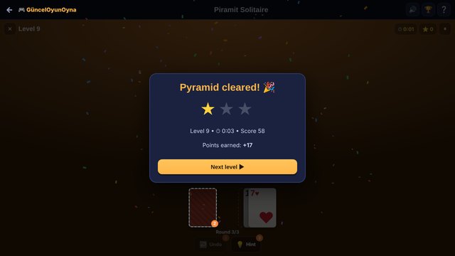 Pyramid Solitaire level cleared