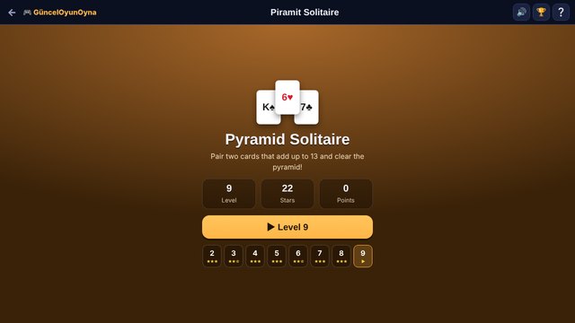 Pyramid Solitaire menu