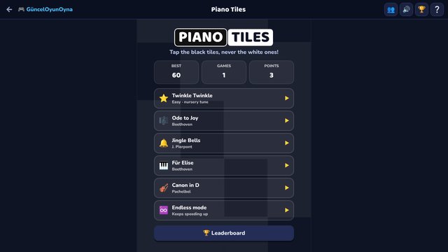 Piano Tiles: choosing a song