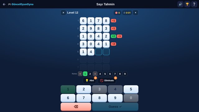 Number Guess guesses with plus and minus clues
