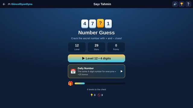 Number Guess menu and daily number