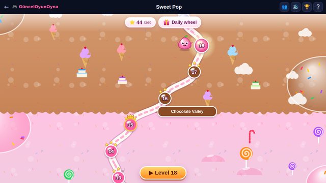 Sweet Pop level map with regions and stars