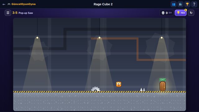 Rage Cube 2 buzzsaw and arrow wall in a Factory level