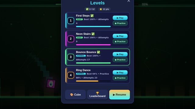 Rage Cube level select with best percentages