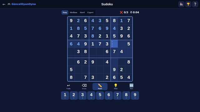 Sudoku notes mode