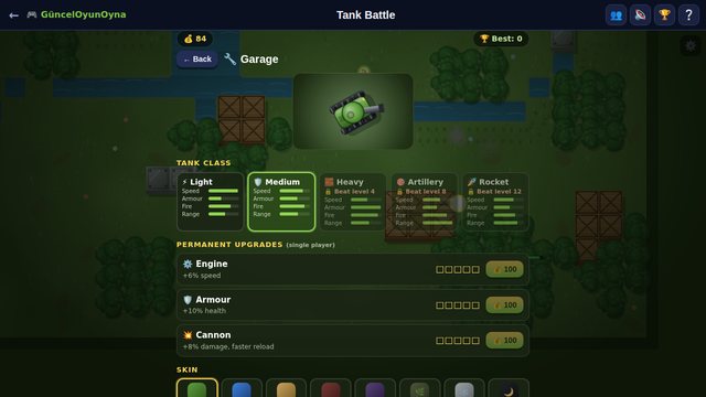 Tank Battle garage and tank classes